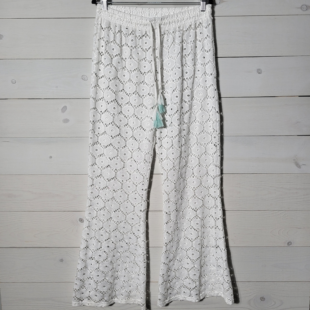 Aruba Pants Lace Flare Leg Crochet Pattern Beach Cover Up Vacation Resortwear.